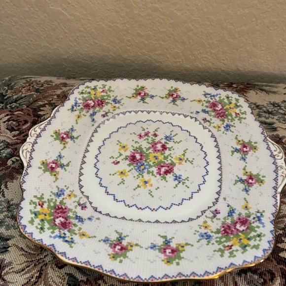 Royal Albert Petit Point Floral Square Salad Plate Crafted In England 9.5” - Picture 7 of 12